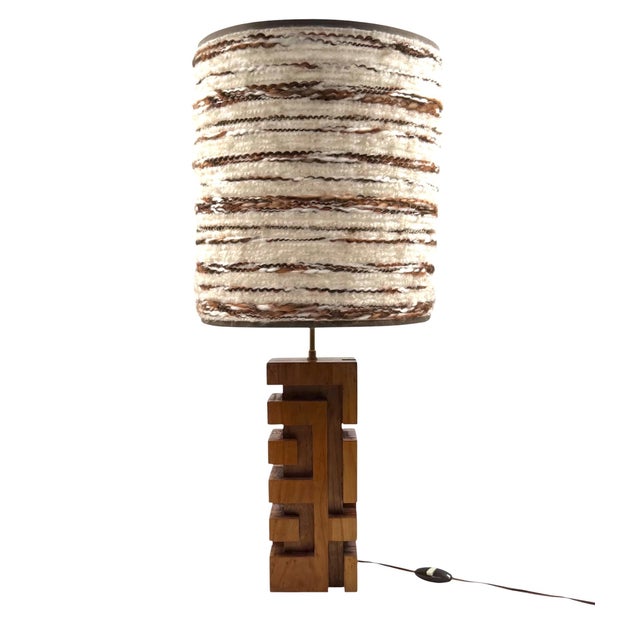Hollywood regency wood table lamp base France 1970s wood, brass Lampshade included Lamp base: H 40 cm x 12 × 12 cm H. with...
