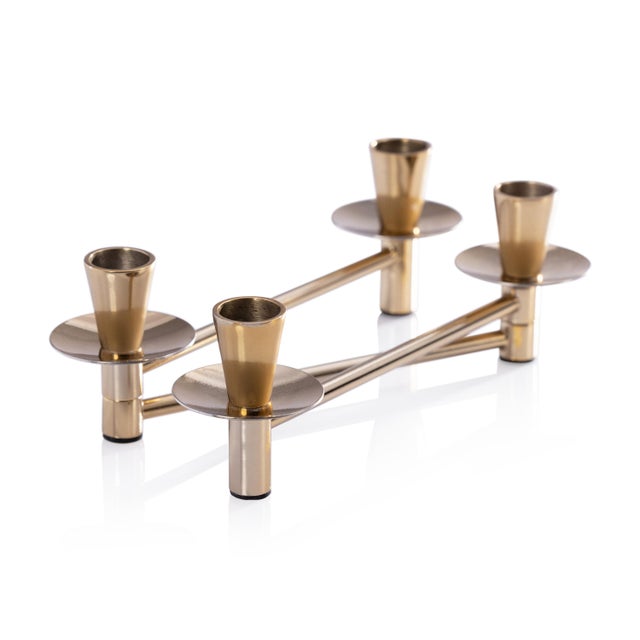 Contemporary Méduse Expandable 4-Piece Taper Candle Holder Set, Gold For Sale - Image 3 of 7