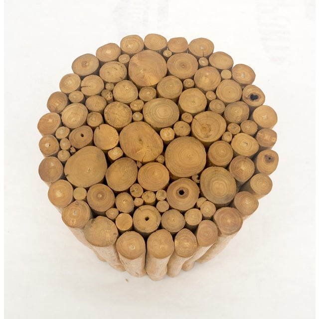 Sheath of Twigs Stripped & Varnished Hardwood Round Stomp Shape End Side End Occasional Table Stand Pedestal.