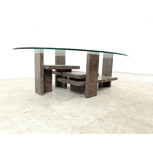 Glass Vintage Granite Coffee Table attributed to Willy Ballez, 1970s For Sale - Image 7 of 10