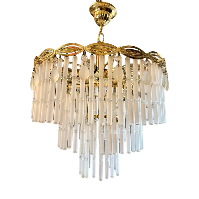 Chandelier with Opaline Glass Rods, Italy, 1970s For Sale