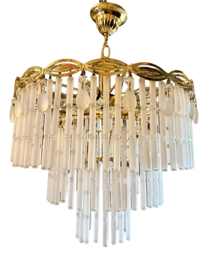 Chandelier with Opaline Glass Rods, Italy, 1970s