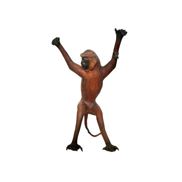 Animal Skin Late 20th Century Life-Size Leather-Wrapped Monkey Sculpture With Glass Eyes, Safari, 29"h For Sale - Image 7 of 12