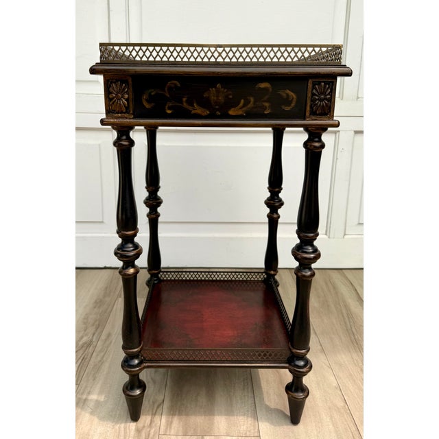 Vintage French Neoclassical Two-Tier Side Table With Bronze Finish Galleries For Sale - Image 14 of 15