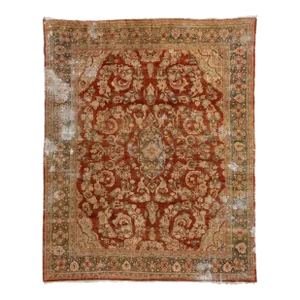 Antique Persian Mahal Wool Rug in Rust Color With Floral Design