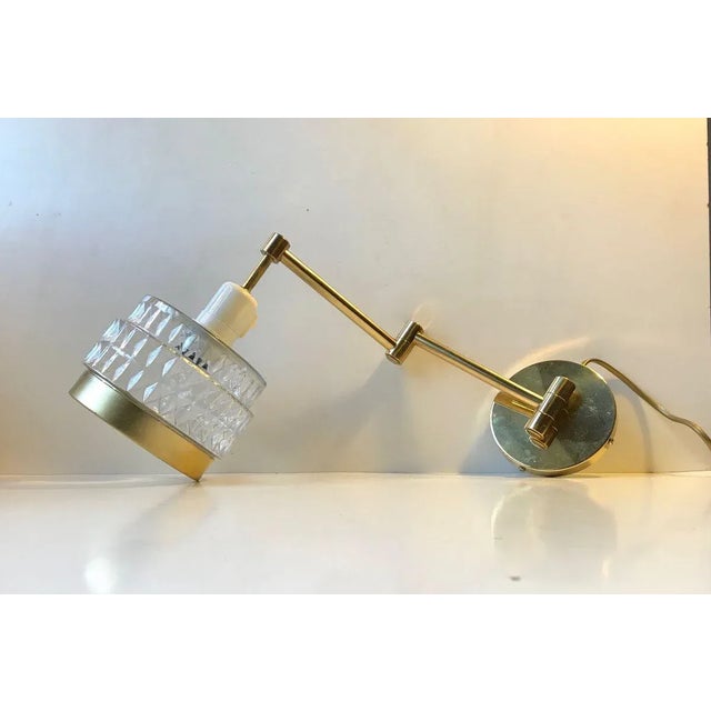 Gold Vintage Adjustable Brass & Glass Wall Lamp, 1980s For Sale - Image 8 of 8