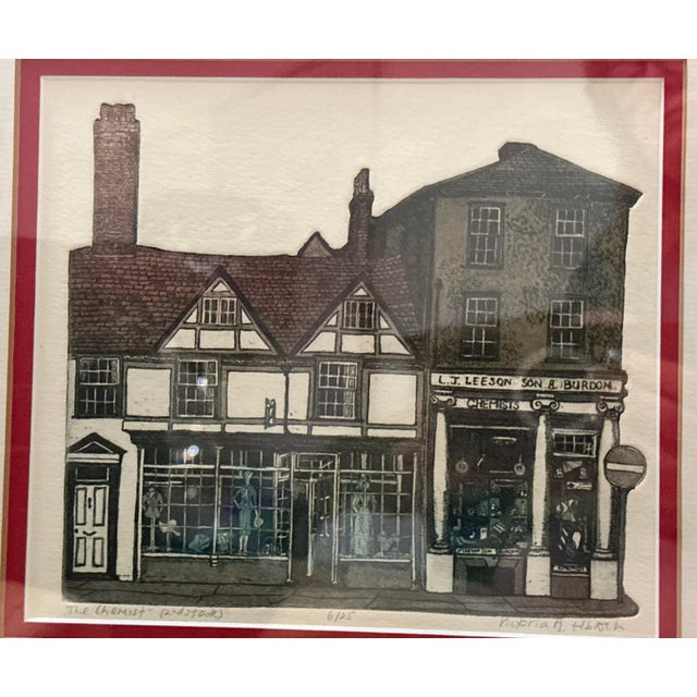 English Victoria Elbroch Signed Hand-Colored Architectural Etching “The Chemist,” 6/25 For Sale - Image 3 of 11