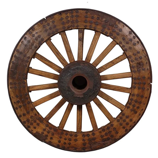 Wood Early 19th Century Antique Chinese Large Country Wagon Wheel For Sale - Image 7 of 12