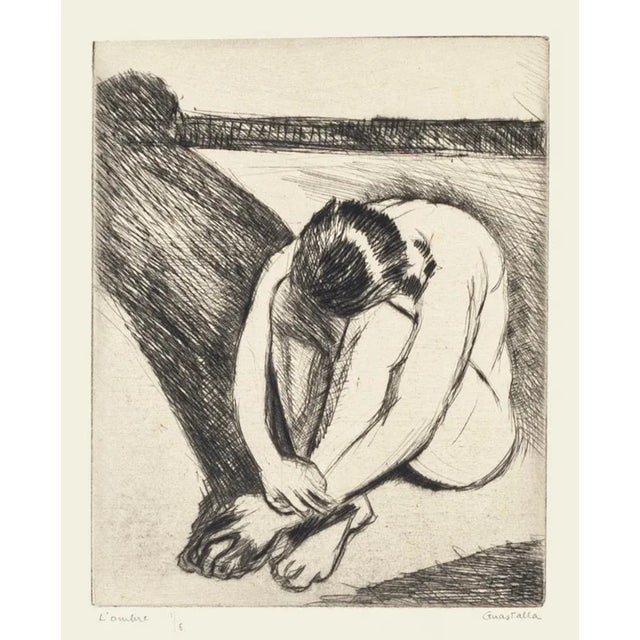 Shadow is an original etching artwork on paper realized in 1940 by Pierre Guastalla (1891-1968). Hand-signed lower right...