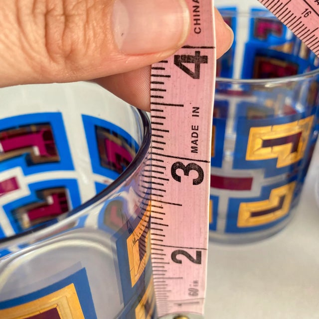 Gold Vintage Berta Barware Greek Key Gold, Blue & Magenta MCM 60s Lowball Glasses - Set of 8 For Sale - Image 8 of 9