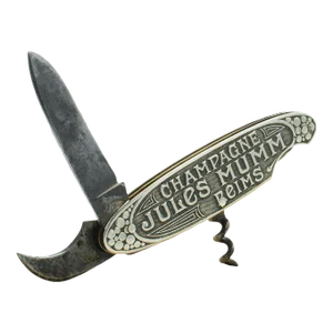 1920s Art Nouveau Antique Decorative Champagne Corkscrew, German, Multi Tool, Jules Mumm