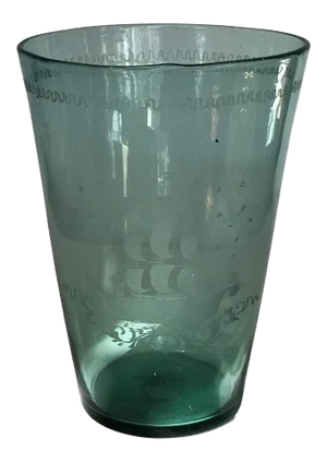 Vintage Blown Recycled Engraved Glass With Ship From Mexico I Ce Bucket