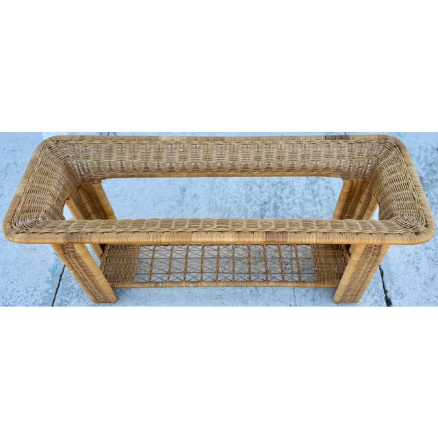 1980s Two-Tiered Rattan & Glass Console Table From 80's For Sale - Image 5 of 6