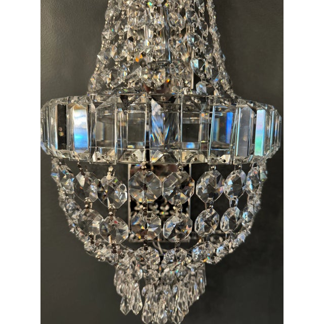 21st Century Modern Silver Art Deco Style Wall Lamp, Art Nouveau With Crystals For Sale - Image 4 of 6