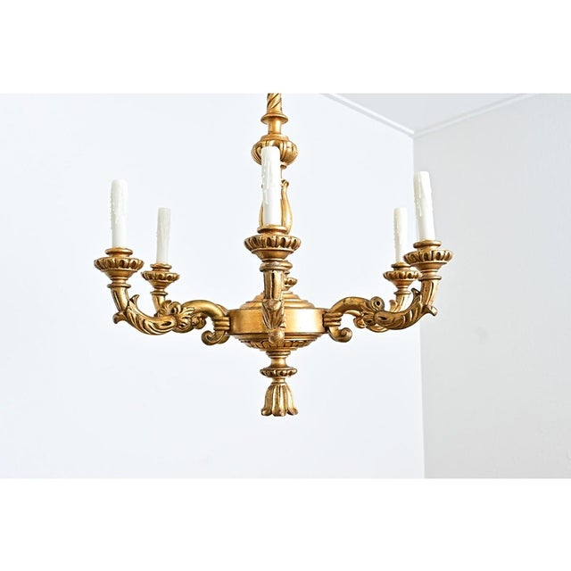 Gold French 19th Century Carved Giltwood Neoclassical Chandelier For Sale - Image 8 of 12