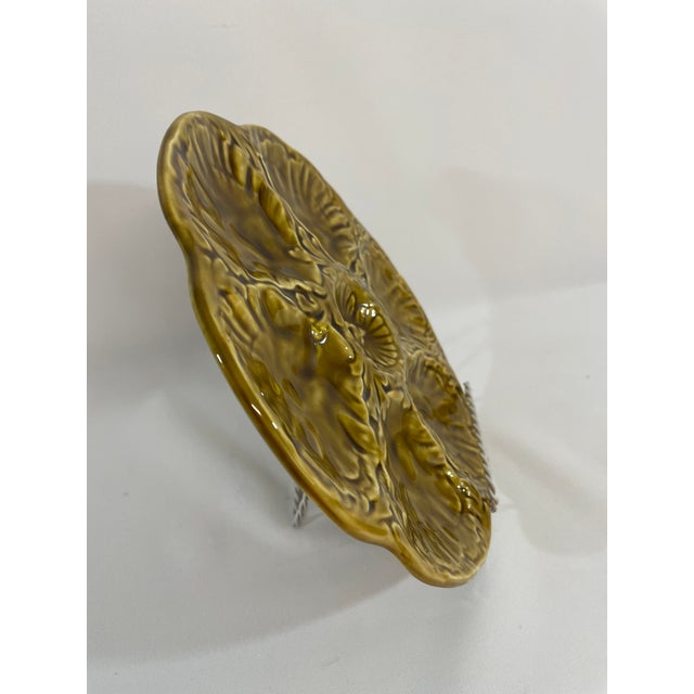 1950s French Gien Majolica Olive Green Oyster Plate For Sale - Image 10 of 15