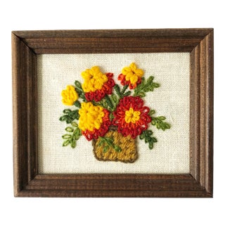 Vintage Small Floral Needlepoint Wall Hanging For Sale