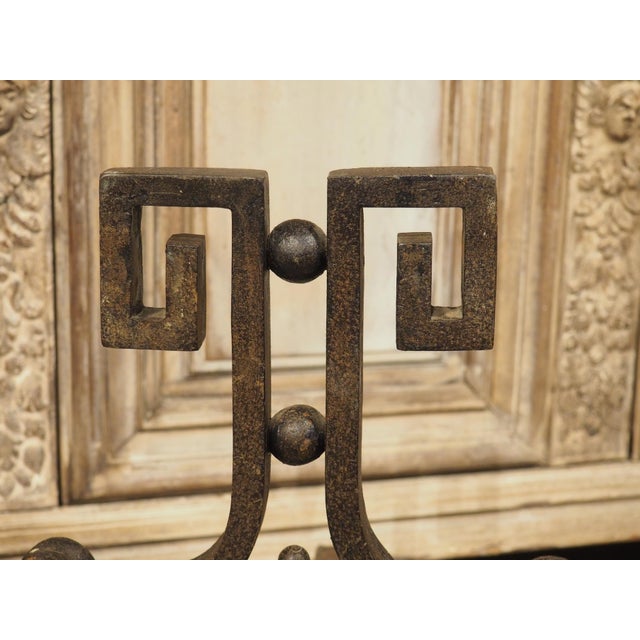 Pair of Decorative French 1940s Wrought Iron and Tole Fireplace Chenets For Sale In Dallas - Image 6 of 18