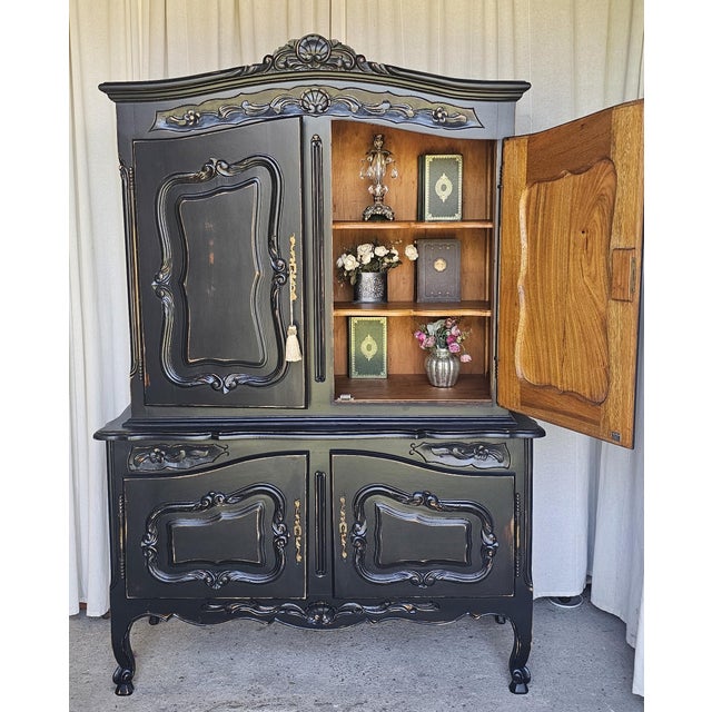 1920s Wardrobe Cabinet, Armoire, Black Distressed Style, French , Farm House Style For Sale - Image 13 of 17