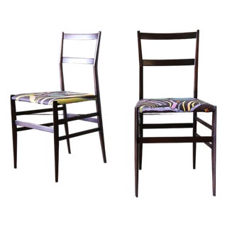1950s Gio Ponti Super Leggera Chairs New Josef Frank Hawaii Fabric, Attributed For Sale