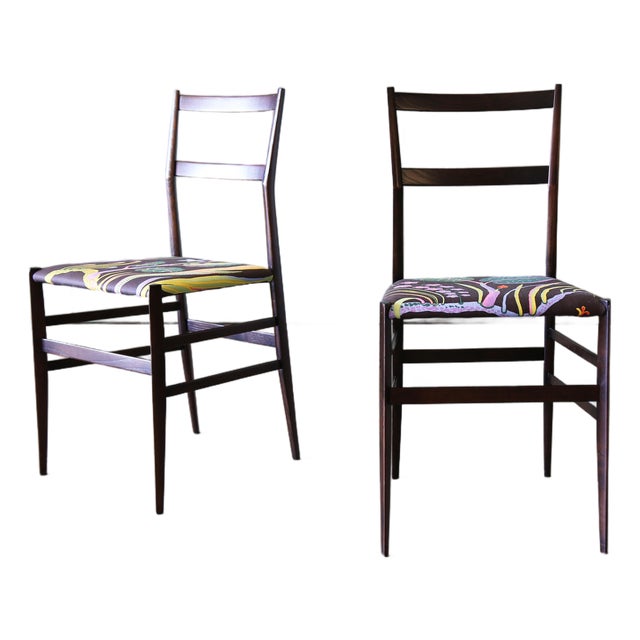 1950s Gio Ponti Super Leggera Chairs New Josef Frank Hawaii Fabric, Attributed For Sale