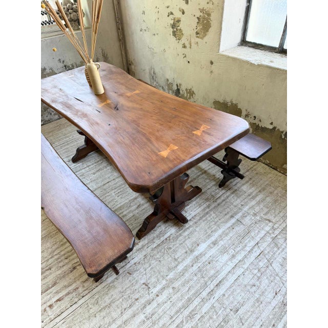 Walnut Table Set and Benches, 1890s, Set of 3 For Sale - Image 10 of 18
