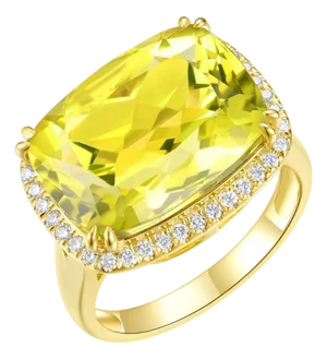 Kai Reflection 11.3ctw Old Mine Cut Natural Lemon Quartz & Diamond Ring in 14k Gold (All Sizes Available)
