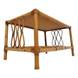 Mid-Century Modern Italian Riviera Coffee Table in Bamboo with Rattan and Wicker, 1960s For Sale