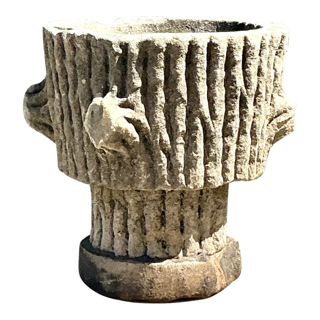 Vintage Faux Bois Cast Concrete Trunk Planter For Sale