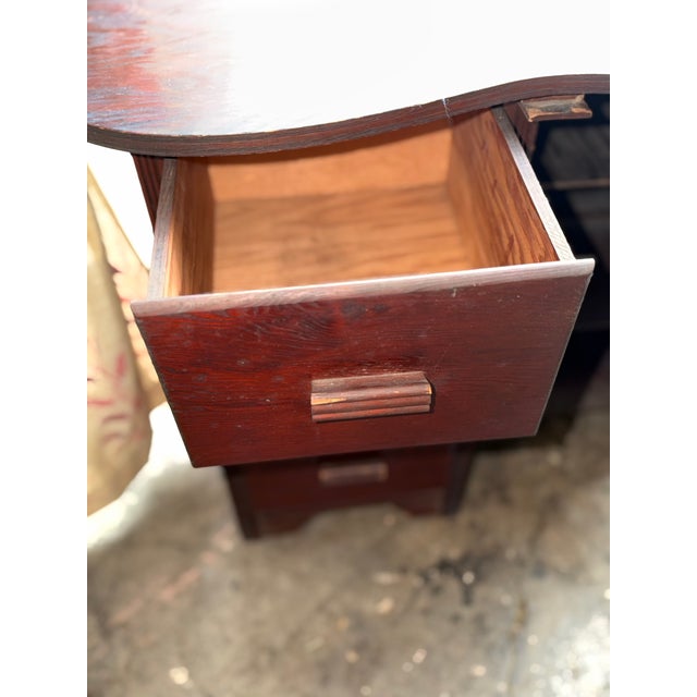 Vintage Mid-Century Kidney Shaped Dressing Table Vanity With Swinging Storage Arms For Sale - Image 4 of 13