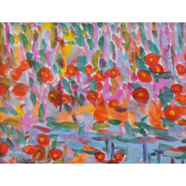 Abstract Impressionist Red Poppies Floral Landscape Painting Including the Antiqued Gold Wood Frame For Sale - Image 3 of 5