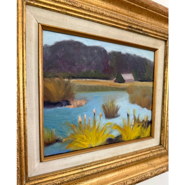 Traditional Late 20th Century Framed Marsh Landscape Oil Painting in Gilt Frame For Sale - Image 3 of 3