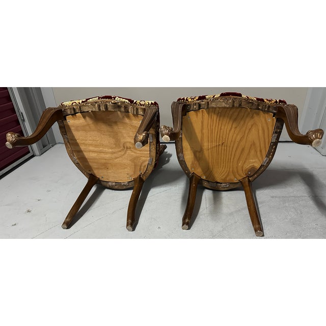 Late 19th Century Pair of Antique Late 19th Century Rococo Revival Mahogany & Crimson Velvet Side Chairs For Sale - Image 5 of 12