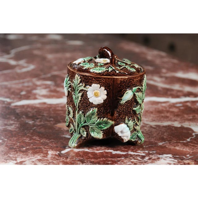 French 19th Century Brown Majolica Lidded Jar with Moulded Floral Décor For Sale - Image 11 of 12