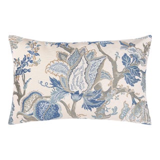 Scalamandre 22" x 14" Indienne Lampas Lumbar Pillow in Federal Blue For Sale