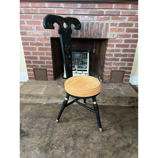 Mid 20th Century Mid 20th Century Vintage Mother of Pearl Inlaid 3 Leg High Back Chair For Sale - Image 5 of 10