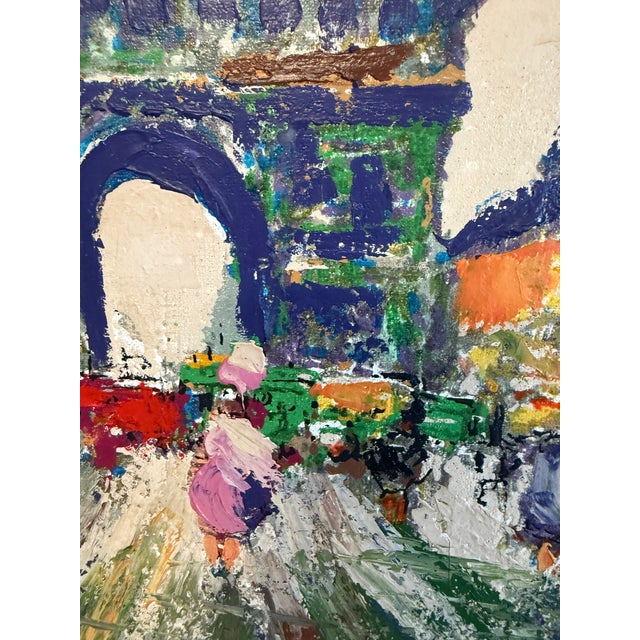 Blue Arc De Triomphe in Paris, Created With Thick, Textured Impasto Brushstrokes. Vintage Oil Painting on Canvas. For Sale - Image 8 of 12