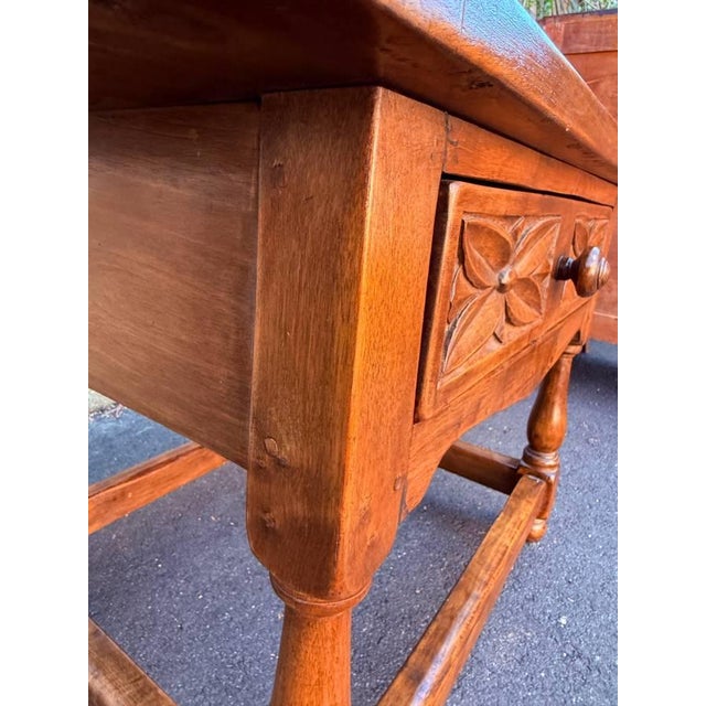 Antique Early 20th Century Rustic Spanish Baroque Carved Walnut Side Table For Sale - Image 12 of 17