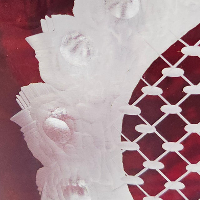 Vintage Egermann Ruby Cut to Clear Crystal Pitcher: Bohemian Stag Design For Sale - Image 10 of 12