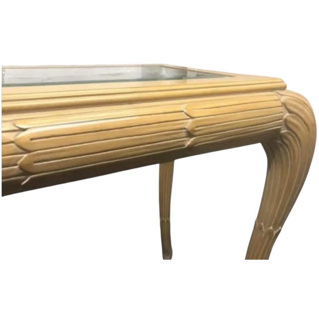 1970s Hollywood Regency Cerused Console Coffee Table With Beveled Glass Top For Sale - Image 4 of 11