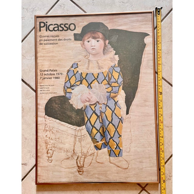 Vintage Framed Exhibition Poster of Pablo Picasso's "Paul en Arlequin" (Paul as Harlequin) From a 1979-1980 Show at the Grand Palais in Paris, France For Sale - Image 10 of 12