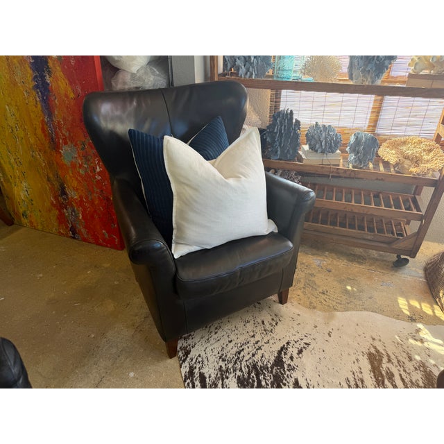 Pair of Dutch Mid-Century Navy Blue Leather Wingback Chairs For Sale - Image 17 of 17