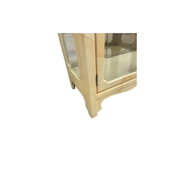 Vintage Henredon Faux Goatskin Pan Asian Campaign Curio Cabinet Hutch Display B For Sale - Image 13 of 18