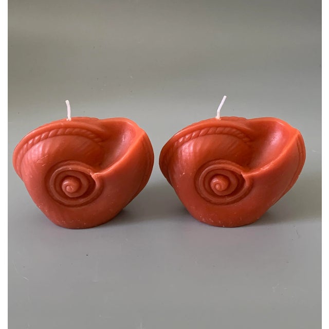 Boho Chic Vintage Tiger Nautilus Shell Shape Candle Point à La Ligne Uncented - a Pair For Sale - Image 3 of 8