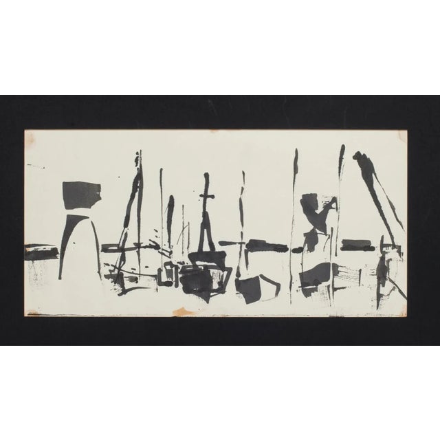 Port's Composition'' is an original china ink drawing on ivory-colored paper, glued on brown-colored cardboard, realized...