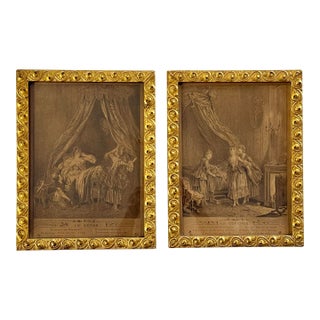 Pair of Antique French Romantic Etchings in Giltwood Frames For Sale