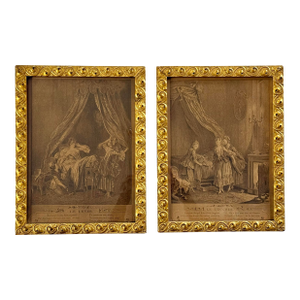 Pair of Antique French Romantic Etchings in Giltwood Frames