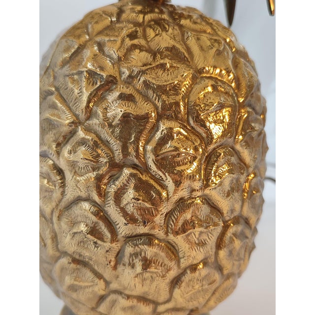 Hollywood Regency Pineapple Table Lamp in Brass with Linen Shades from Maison Le Dauphin, France, 1970s For Sale - Image 13 of 18