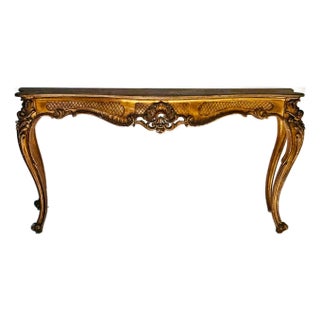 Italian Carved Gilt Wood Console Table With Casual Pine Top For Sale