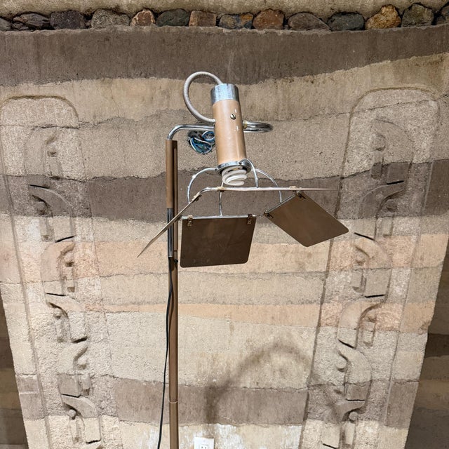 For your consideration, a Mid-Century Modern adjustable pharmacy-style floor lamp, likely dating from the 1960s to 1980s....